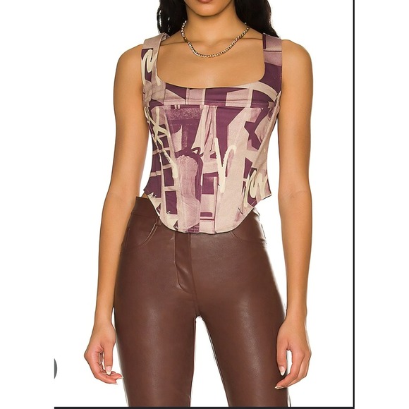 Miaou Tops - Miaou Campbell Corset Top Roman Statues Print Purple Sleeveless XS